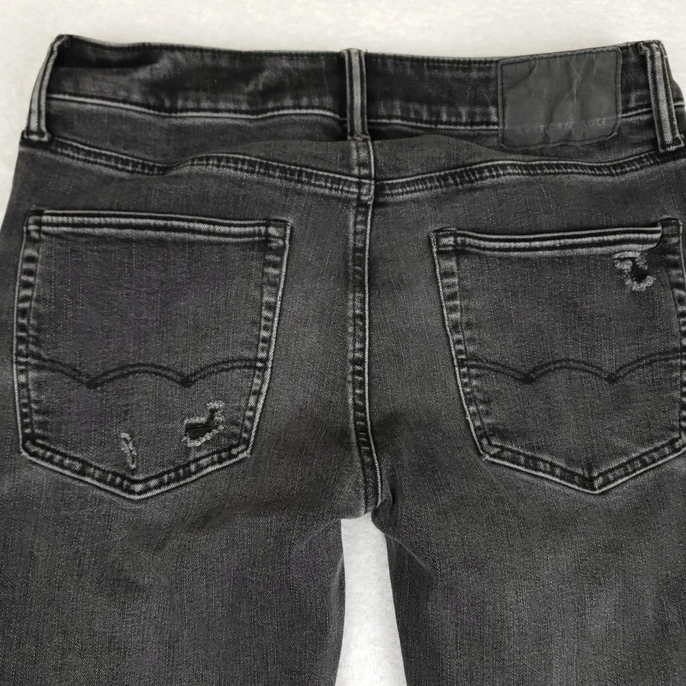 American Eagle Airflex+ Mens Skinny Distressed Jeans Washed Black 31x30 Patched